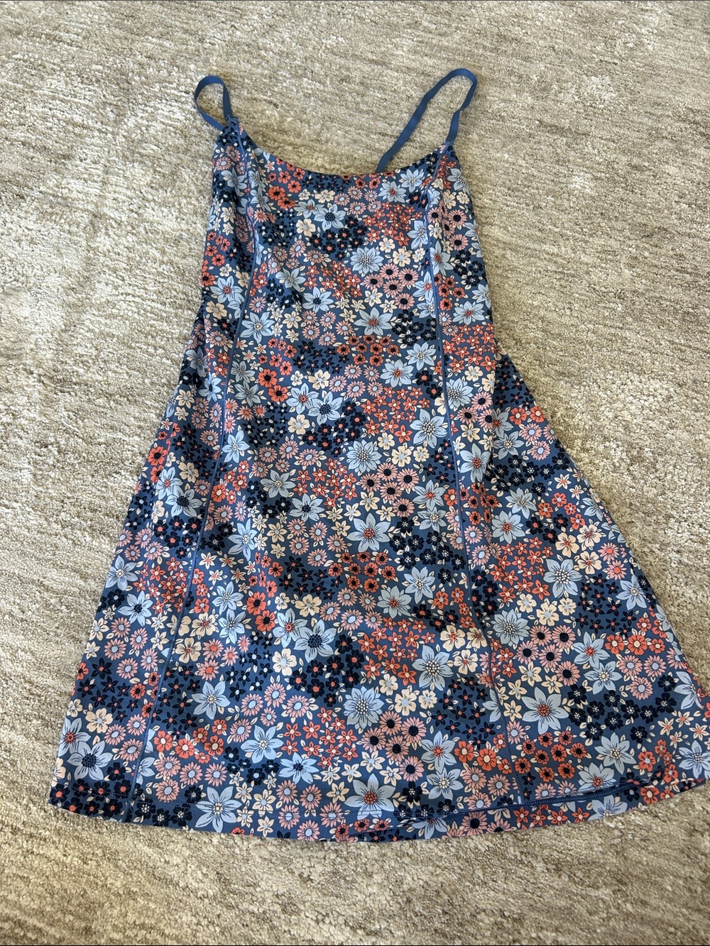 Navy Blue Floral Exercise Dress - Lightweight Spaghetti Strap With Shorts